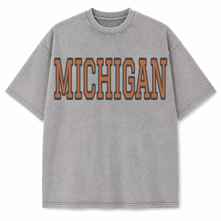 Michigan Collegiate Letter washed vintage heavyweight T-shirt in Light Gray