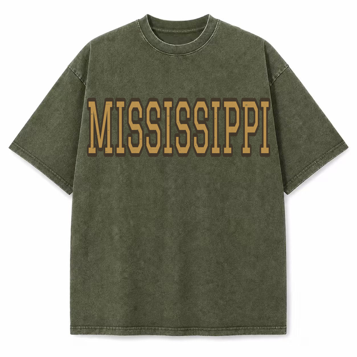 Mississippi Collegiate Letter washed vintage heavyweight T-shirt in Military Green