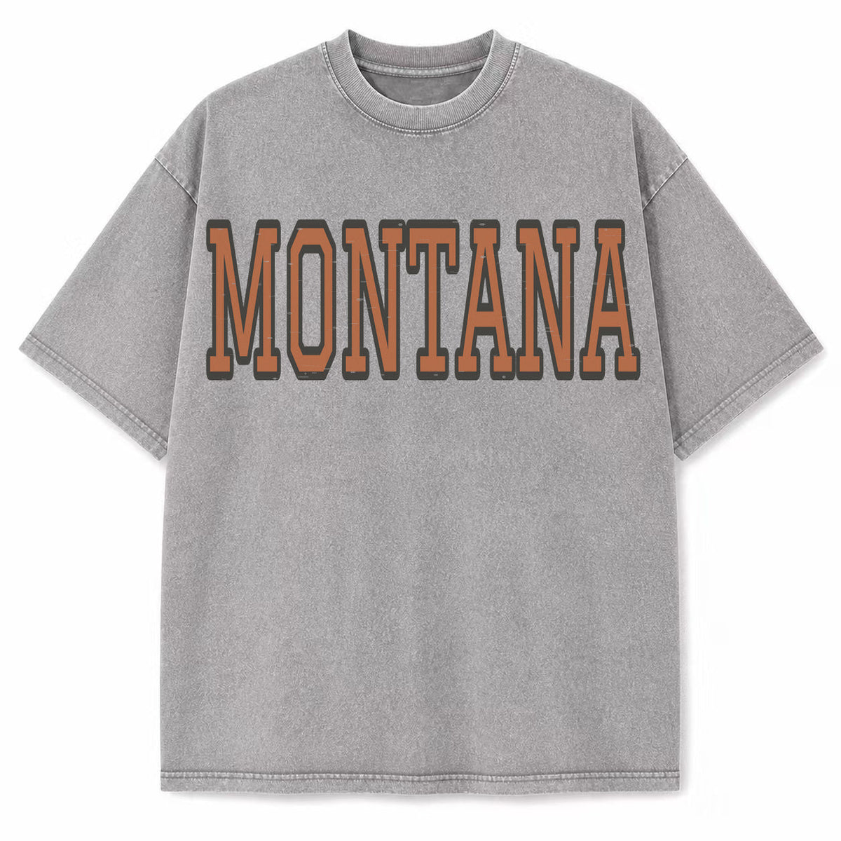 Montana Collegiate Letter washed vintage heavyweight T-shirt in Light Gray