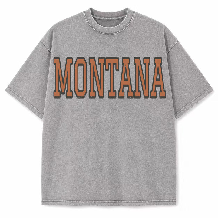 Montana Collegiate Letter washed vintage heavyweight T-shirt in Light Gray