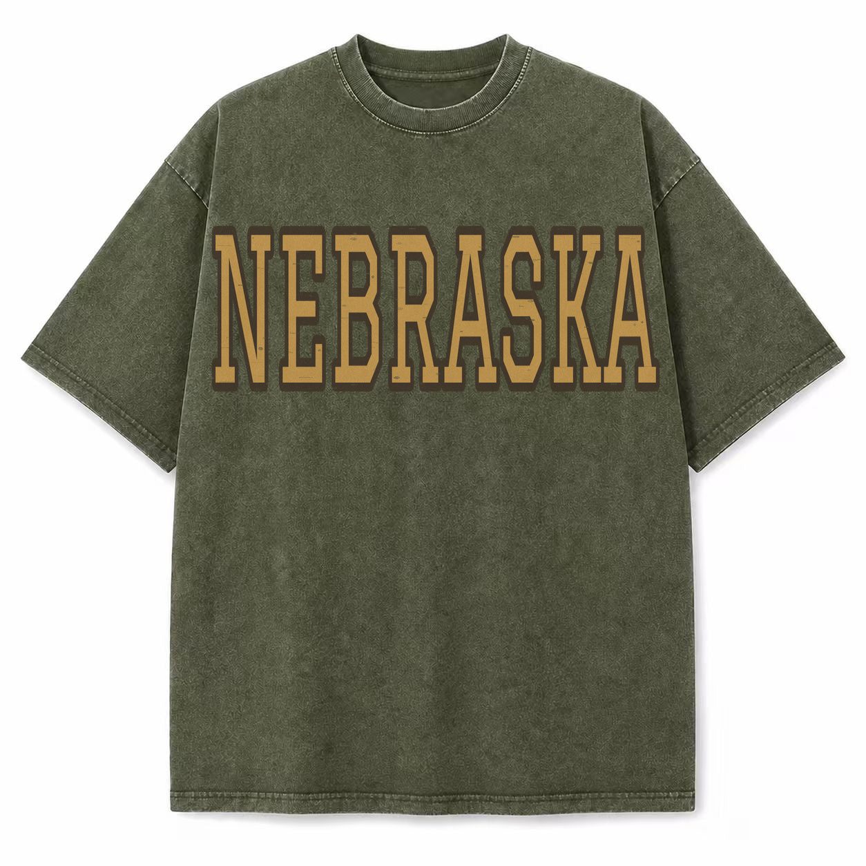 Nebraska Collegiate Letter washed vintage heavyweight T-shirt in Military Green
