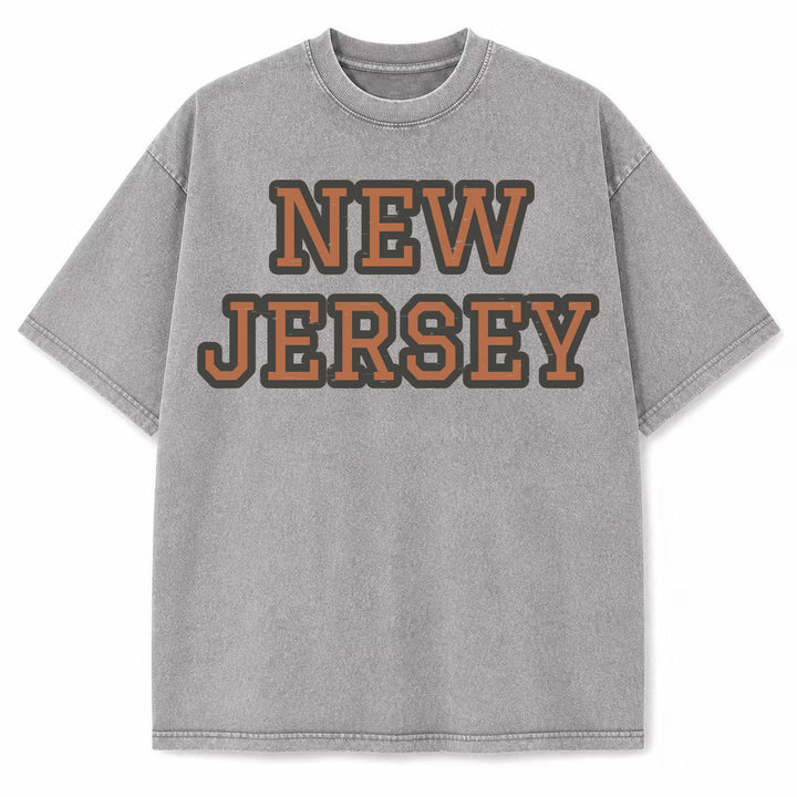 New Jersey Collegiate Letter washed vintage heavyweight T-shirt in Light Gray