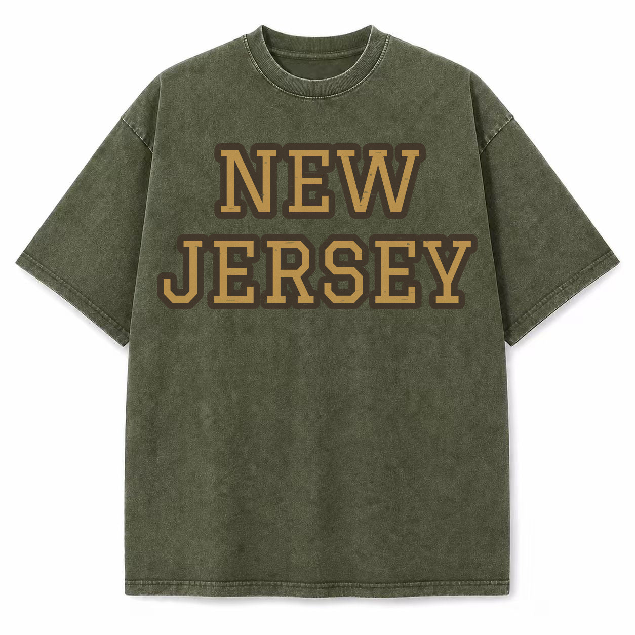 New Jersey Collegiate Letter washed vintage heavyweight T-shirt in Military Green