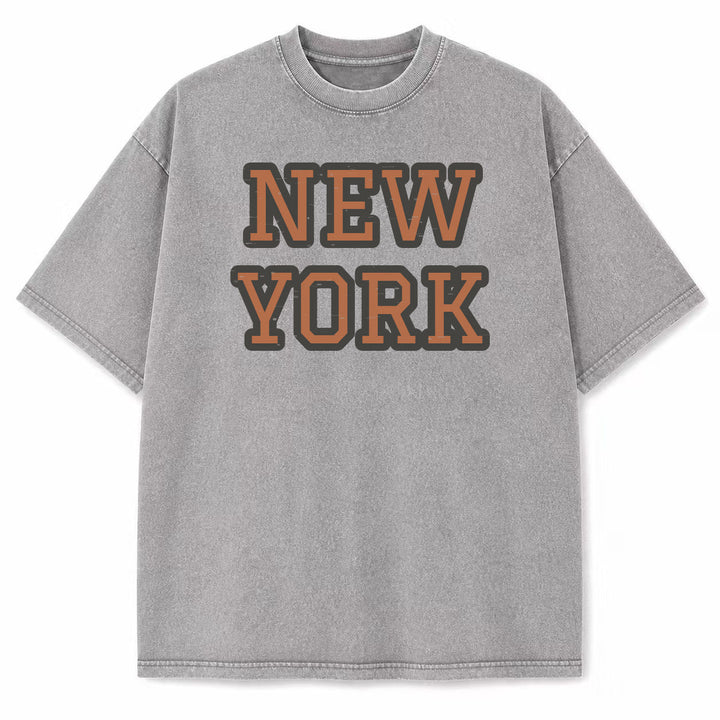 New York Collegiate Letter washed vintage heavyweight T-shirt in Light Gray