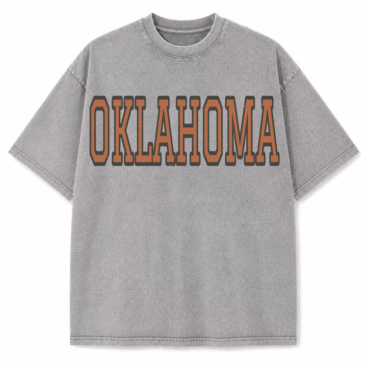 Oklahoma Collegiate Letter washed vintage heavyweight T-shirt in Light Gray