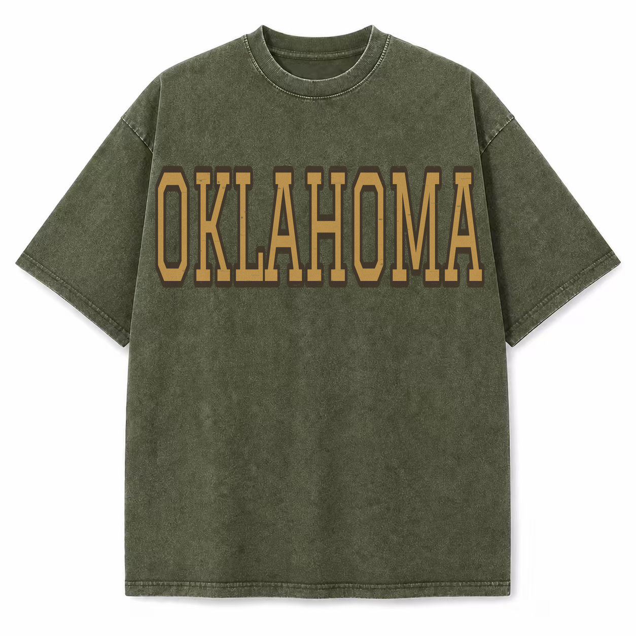 Oklahoma Collegiate Letter washed vintage heavyweight T-shirt in Military Green