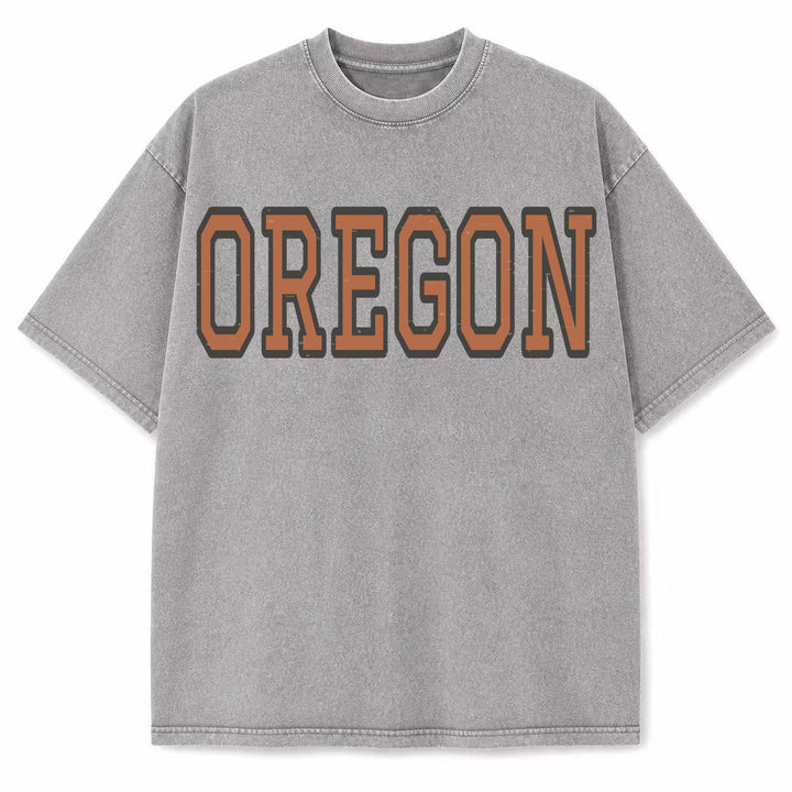 Oregon Collegiate Letter washed vintage heavyweight T-shirt in Light Gray