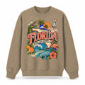 Colorful Florida State Collage Crewneck Sweatshirt in Khaki, front view on a white background