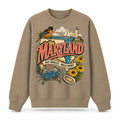 Colorful Maryland State Collage Crewneck Sweatshirt in Khaki, front view on a white background