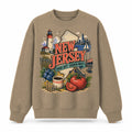 Colorful New Jersey State Collage Crewneck Sweatshirt in Khaki, front view on a white background