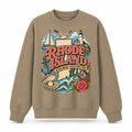 Colorful Rhode Island State Collage Crewneck Sweatshirt in Khaki, front view on a white background
