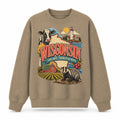 Colorful Wisconsin State Collage Crewneck Sweatshirt in Khaki, front view on a white background