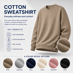 Cotton crewneck sweatshirt fabric and 6 color options