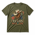 Texas Wild And Free Pure Cotton T-Shirt in Olive Green