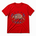 Texas Armadillo Folk Art Pure Cotton T-Shirt in Red