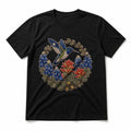 Texas Bluebonnet Hummingbird Embroidery Pure Cotton T-Shirt in Black