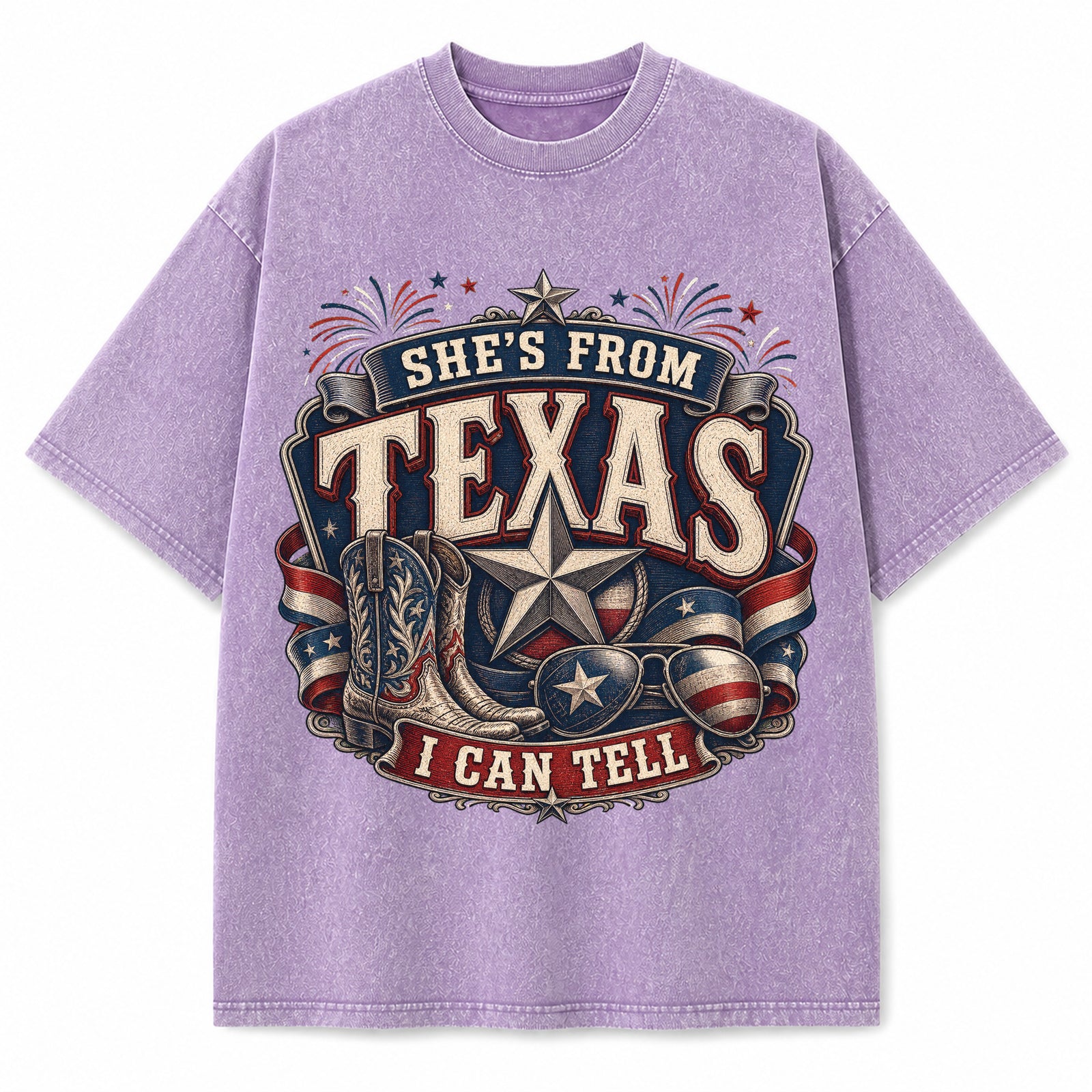 Texas Patriotic Western Washed Vintage Heavyweight T-Shirt in Purple