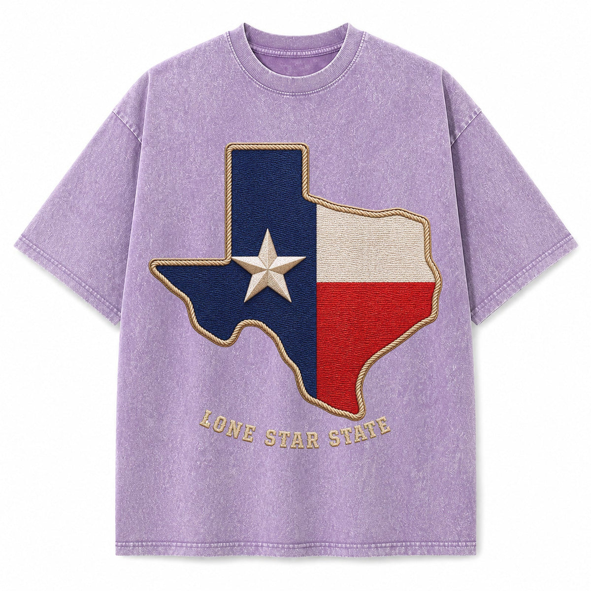 Vintage Washed Texas Flag Embroidery Heavyweight Graphic Tee in Vintage Washed Heavyweight T-Shirt, Lavender