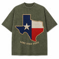 Texas Flag Embroidery Washed Vintage Heavyweight T-Shirt in Military Green