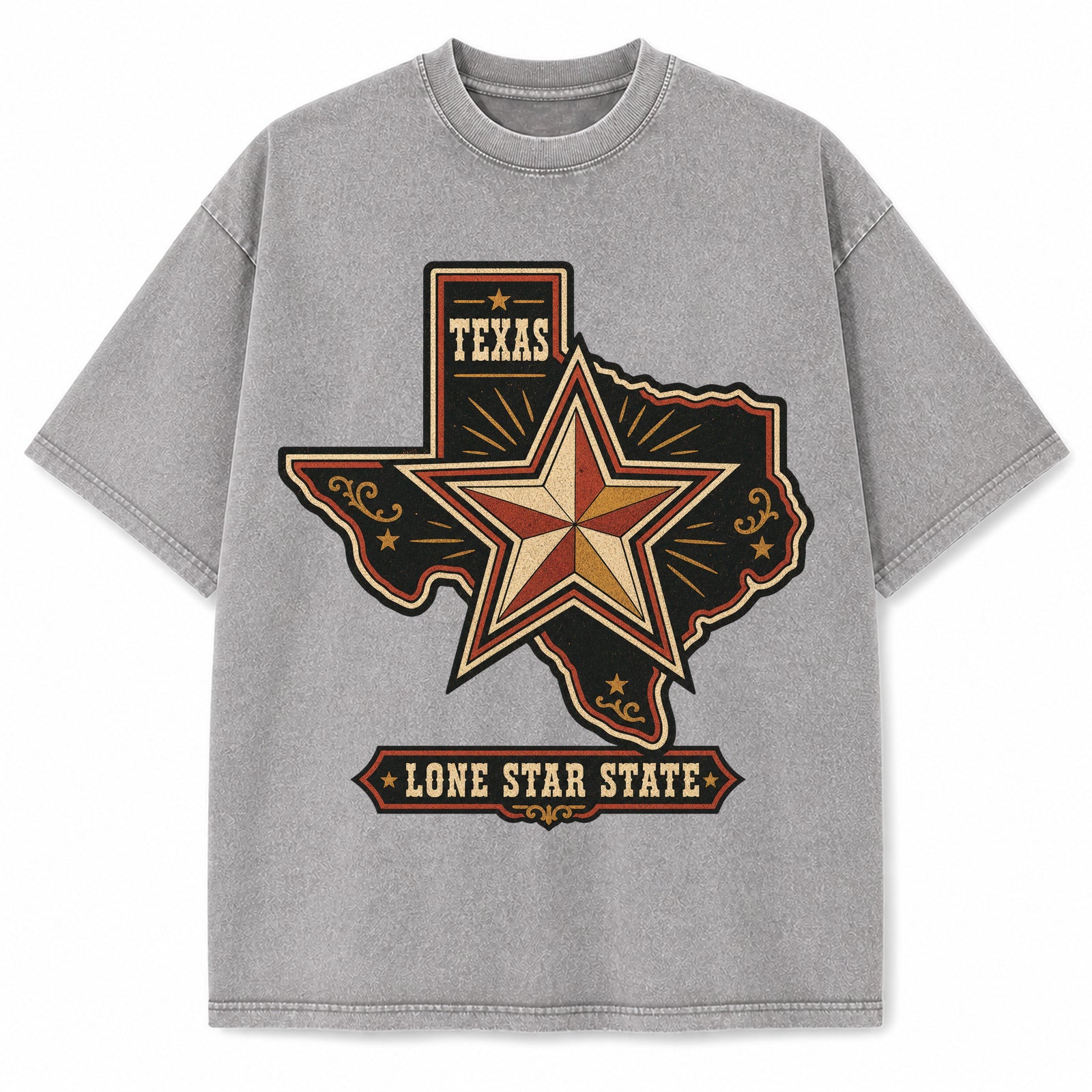 Texas Custom Lone Star Washed Vintage Heavyweight T-Shirt in Light Gray