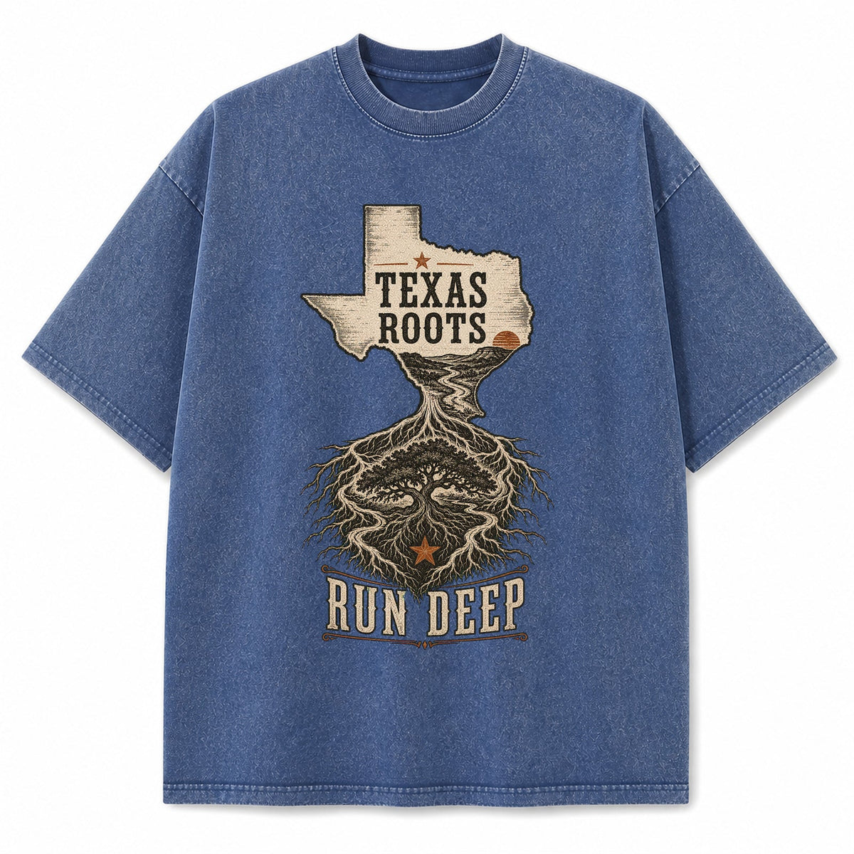 Vintage Washed Texas Roots Run Deep Heavyweight Graphic Tee in Vintage Washed Heavyweight T-Shirt, Vintage Blue