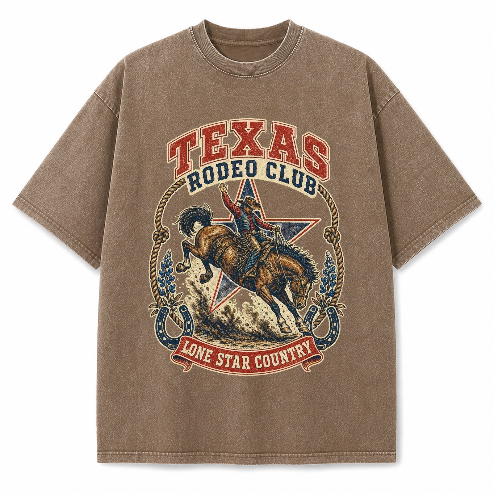 Texas Rodeo Club Washed Vintage Heavyweight T-Shirt in Brown
