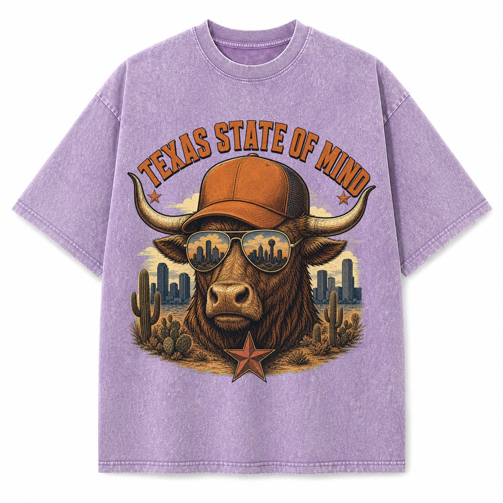 Texas State Of Mind Washed Vintage Heavyweight T-Shirt in Purple