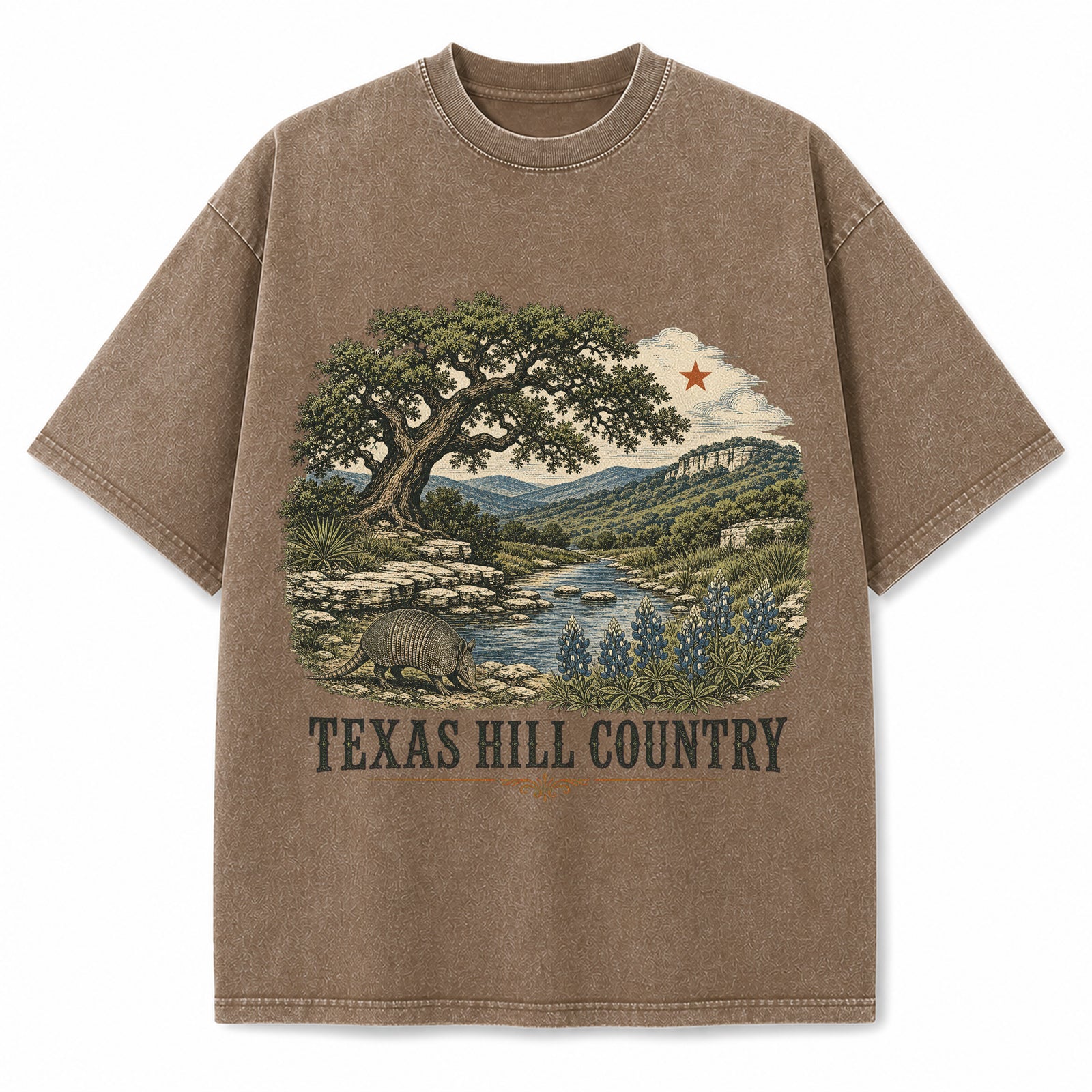 Texas Hill Country Washed Vintage Heavyweight T-Shirt in Brown