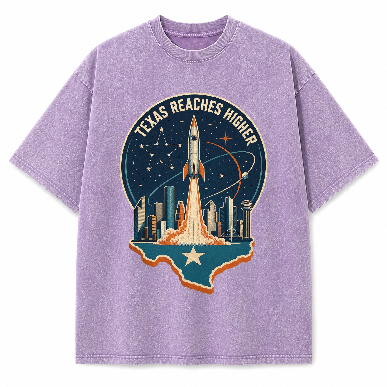 Texas Reaches Higher Washed Vintage Heavyweight T-Shirt in Purple