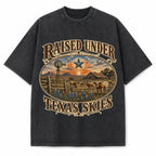 Vintage Washed Raised Under Texas Skies Heavyweight Graphic Tee in Vintage Washed Heavyweight T-Shirt, Washed Black
