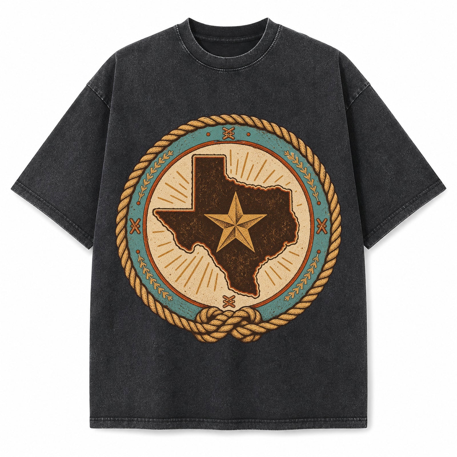 Texas Western Lone Star Badge Washed Vintage Heavyweight T-Shirt in Black