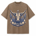 Texas Longhorn Bluebonnet Engraving Washed Vintage Heavyweight T-Shirt in Brown