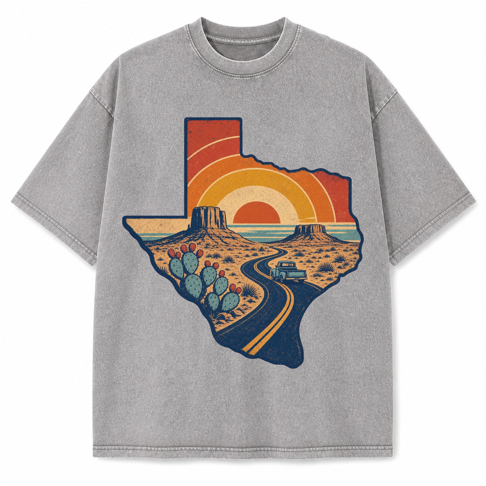 Texas Retro Desert Roadtrip Washed Vintage Heavyweight T-Shirt in Light Gray