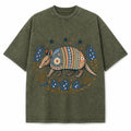 Texas Armadillo Folk Art Washed Vintage Heavyweight T-Shirt in Military Green