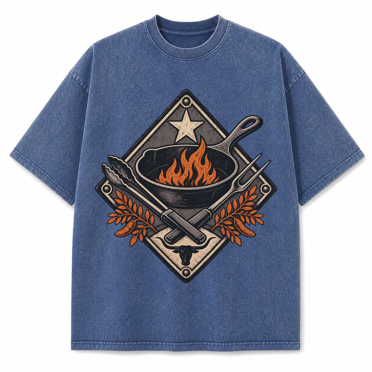 Vintage Washed Texas Mesquite Bbq Ironwork Heavyweight Graphic Tee in Vintage Washed Heavyweight T-Shirt, Vintage Blue