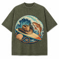 Texas Gulf Coast Western Surf Washed Vintage Heavyweight T-Shirt in Military Green