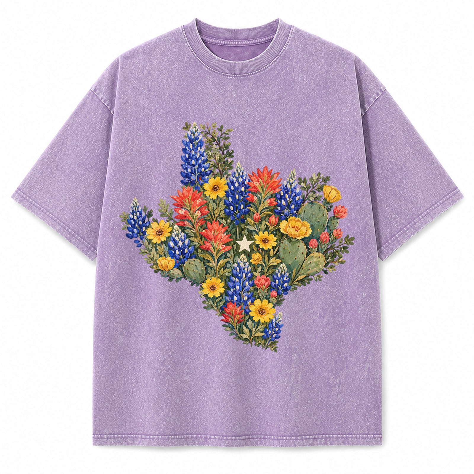 Texas Hill Country Wildflower Gouache Washed Vintage Heavyweight T-Shirt in Purple