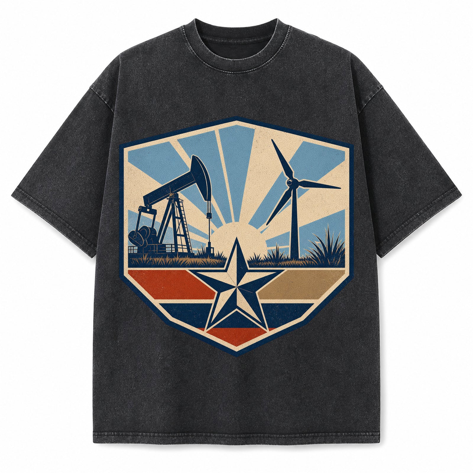 Texas Energy Heritage Washed Vintage Heavyweight T-Shirt in Black