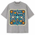 Texas Tejano Cut Paper Ornament Washed Vintage Heavyweight T-Shirt in Light Gray