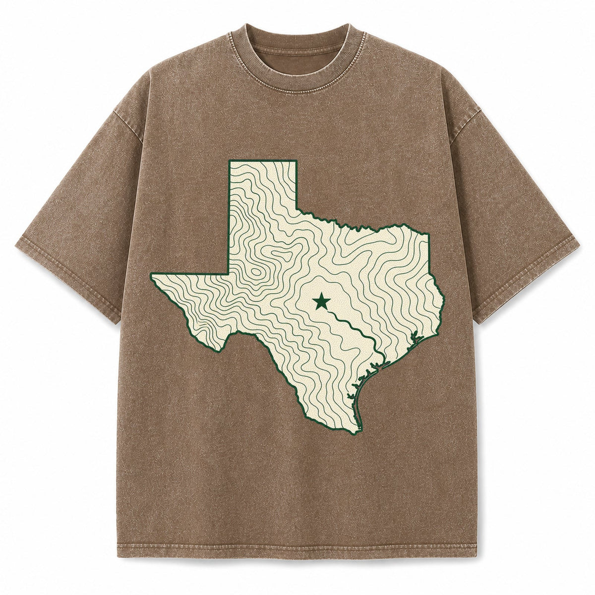 Vintage Washed Minimal Topographic Texas Heavyweight Graphic Tee in Vintage Washed Heavyweight T-Shirt, Brown