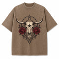 Texas Gothic Rose Longhorn Washed Vintage Heavyweight T-Shirt in Brown