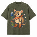 Texas Kawaii Boot Armadillo Washed Vintage Heavyweight T-Shirt in Military Green