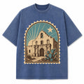 Texas Mission Travel Stamp Washed Vintage Heavyweight T-Shirt in Blue