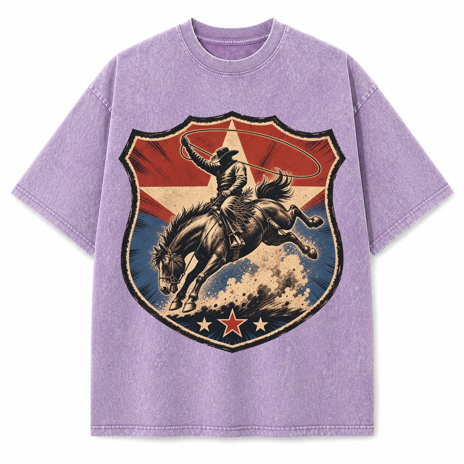 Texas Rodeo Bucking Bronc Washed Vintage Heavyweight T-Shirt in Purple