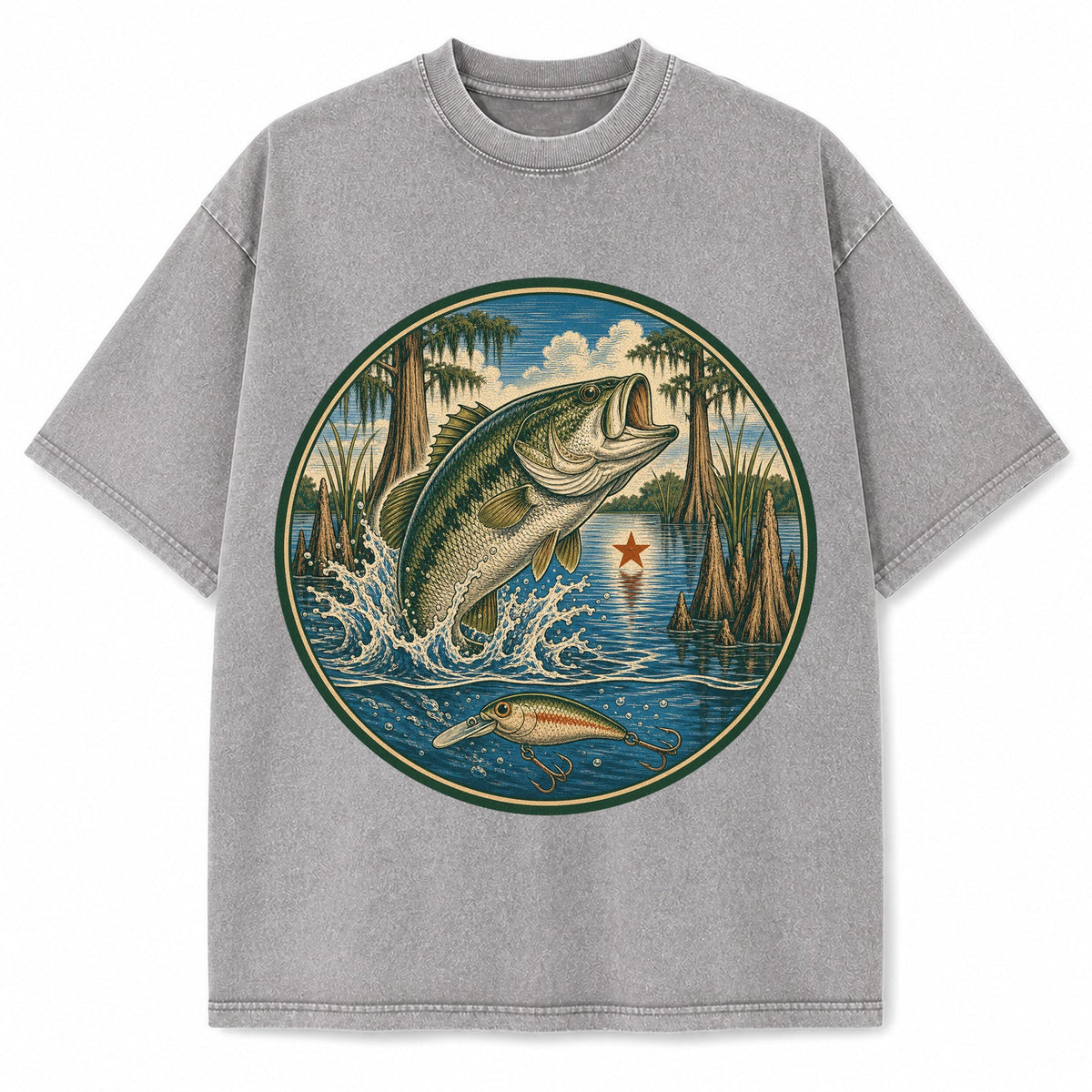Vintage Washed Texas Lake Bass Heavyweight Graphic Tee in Vintage Washed Heavyweight T-Shirt, Light Gray