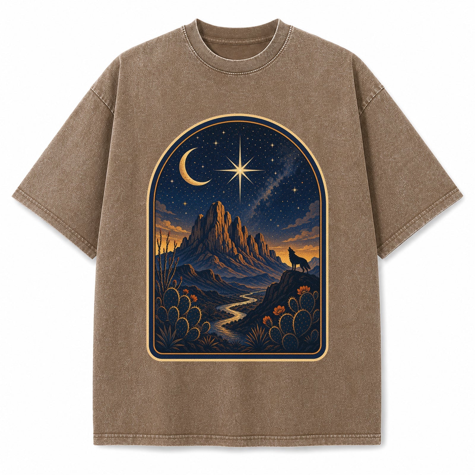 Big Bend Celestial Night Washed Vintage Heavyweight T-Shirt in Brown