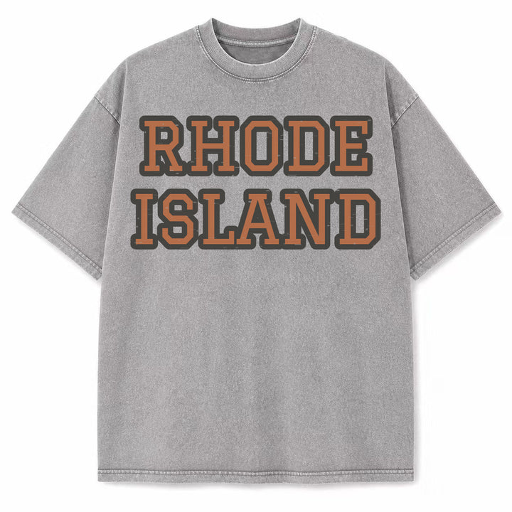 Rhode Island Collegiate Letter washed vintage heavyweight T-shirt in Light Gray