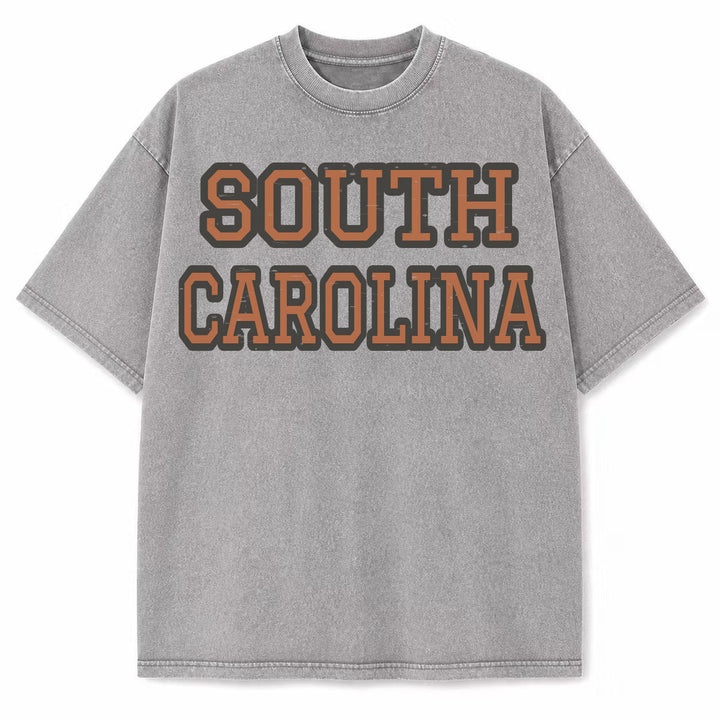 South Carolina Collegiate Letter washed vintage heavyweight T-shirt in Light Gray