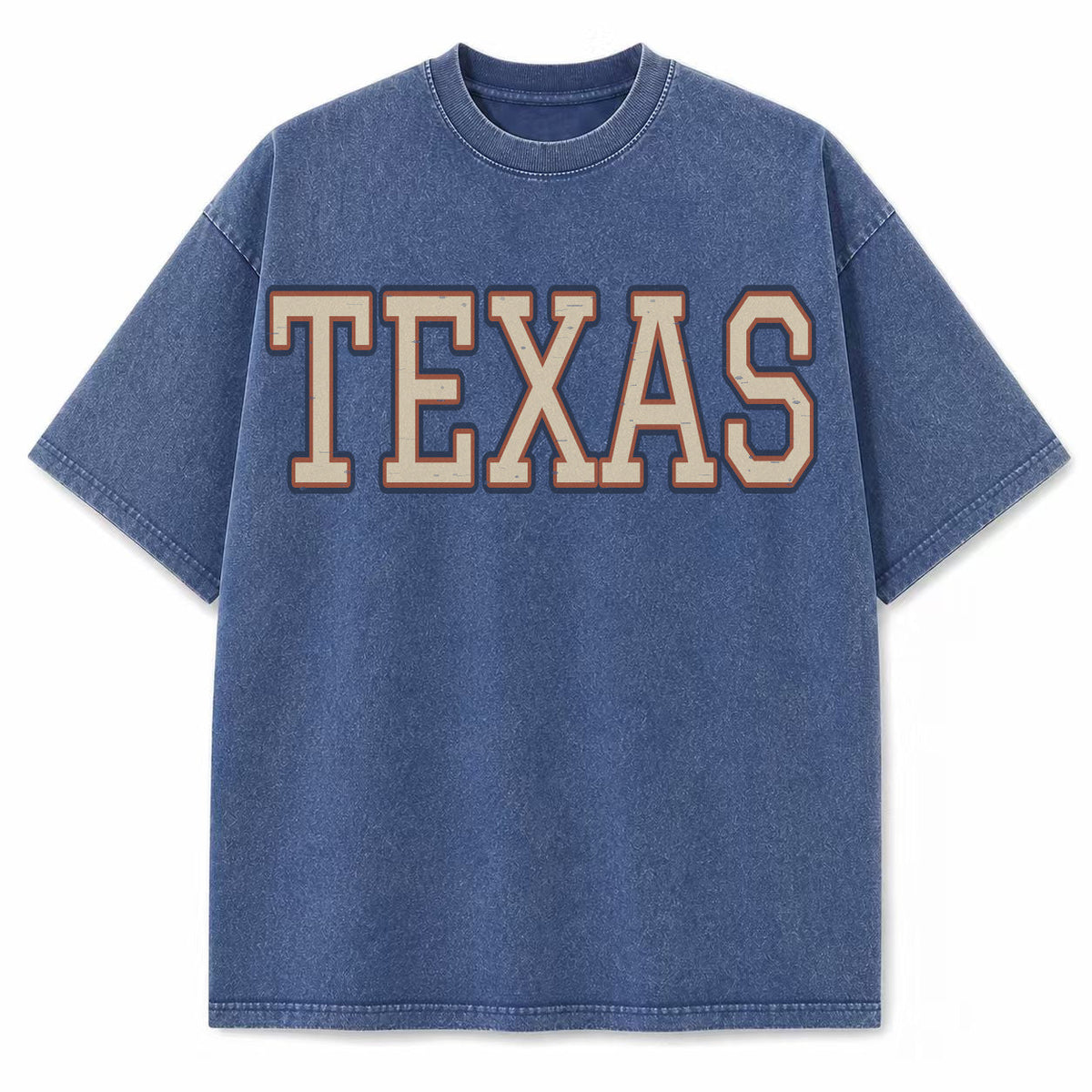Vintage Washed Texas Collegiate Letter Heavyweight Graphic Tee in Vintage Washed Heavyweight T-Shirt, Vintage Blue
