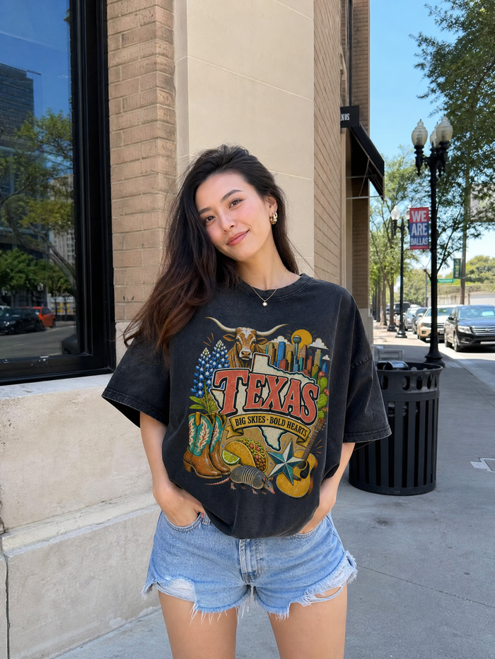 Colorful Colorado artwork on a washed black T-shirt